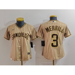 Women San Diego Padres 3 Jackson Merrill Tan Stitched Baseball Jersey