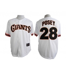 Men Mitchell and Ness San Francisco Giants Buster Posey #28 White Throwback MLB Jersey