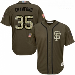 Mens Majestic San Francisco Giants 35 Brandon Crawford Replica Green Salute to Service MLB Jersey