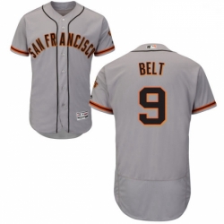 Mens Majestic San Francisco Giants 9 Brandon Belt Grey Road Flex Base Authentic Collection MLB Jersey