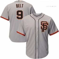 Mens Majestic San Francisco Giants 9 Brandon Belt Replica Grey Road 2 Cool Base MLB Jersey