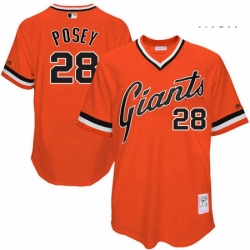 Mens Mitchell and Ness San Francisco Giants 28 Buster Posey Replica Orange Throwback MLB Jersey