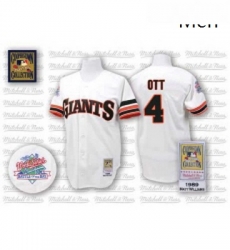 Mens Mitchell and Ness San Francisco Giants 4 Mel Ott Replica White Throwback MLB Jersey