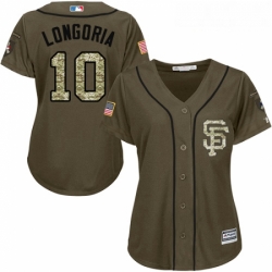 Womens Majestic San Francisco Giants 10 Evan Longoria Authentic Green Salute to Service MLB Jersey 