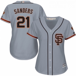 Womens Majestic San Francisco Giants 21 Deion Sanders Replica Grey Road 2 Cool Base MLB Jersey