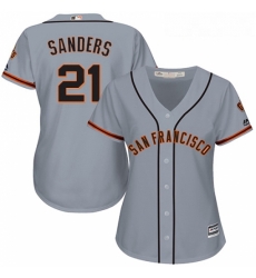 Womens Majestic San Francisco Giants 21 Deion Sanders Replica Grey Road Cool Base MLB Jersey