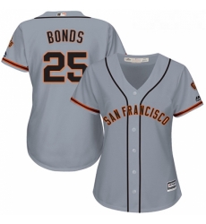 Womens Majestic San Francisco Giants 25 Barry Bonds Replica Grey Road Cool Base MLB Jersey