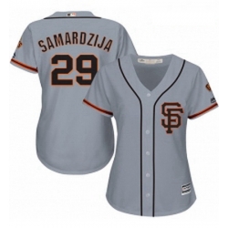 Womens Majestic San Francisco Giants 29 Jeff Samardzija Authentic Grey Road 2 Cool Base MLB Jersey