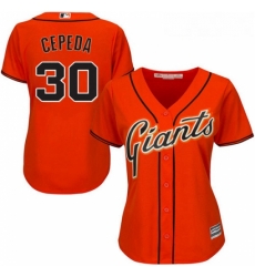 Womens Majestic San Francisco Giants 30 Orlando Cepeda Authentic Orange Alternate Cool Base MLB Jersey