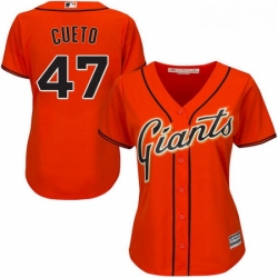 Womens Majestic San Francisco Giants 47 Johnny Cueto Authentic Orange Alternate Cool Base MLB Jersey