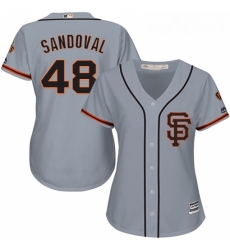 Womens Majestic San Francisco Giants 48 Pablo Sandoval Replica Grey Road 2 Cool Base MLB Jersey 