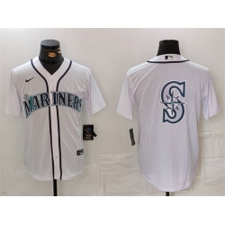 Men Seattle Mariners White Team Big Logo Cool Base Stitched Jersey