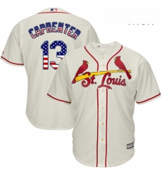 Mens Majestic St Louis Cardinals 13 Matt Carpenter Authentic Cream USA Flag Fashion MLB Jersey