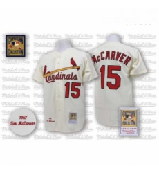 Mens Mitchell and Ness St Louis Cardinals 15 Tim McCarver Replica Cream Throwback MLB Jersey