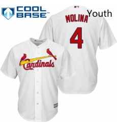 Youth Majestic St Louis Cardinals 4 Yadier Molina Replica White Home Cool Base MLB Jersey