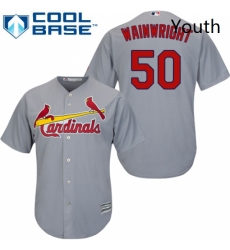 Youth Majestic St Louis Cardinals 50 Adam Wainwright Authentic Grey Road Cool Base MLB Jersey