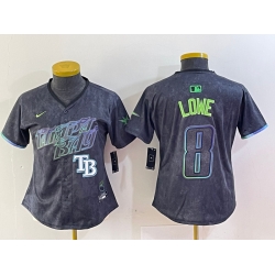 Women Tampa Bay Rays 8 Brandon Lowe Charcoal 2024 City Connect Limited Stitched Baseball Jersey 2