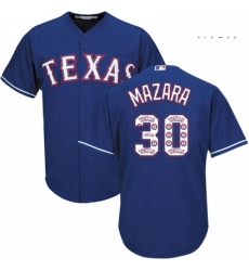 Mens Majestic Texas Rangers 30 Nomar Mazara Authentic Royal Blue Team Logo Fashion Cool Base MLB Jersey