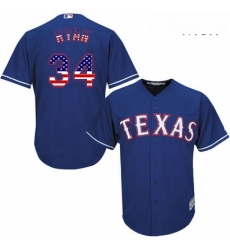 Mens Majestic Texas Rangers 34 Nolan Ryan Authentic Royal Blue USA Flag Fashion MLB Jersey