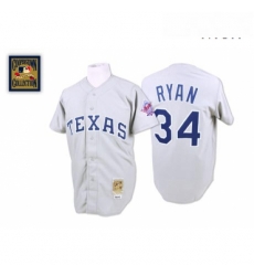 Mens Mitchell and Ness Texas Rangers 34 Nolan Ryan Replica Grey Throwback MLB Jersey