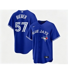 Men Toronto Blue Jays Shane Bieber 57 Blue Away Flex Base Stitched Baseball Jersey