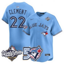 Men Women Youth Blue Jays 50th Patch 2025 World Series Powder Blue 22 Clement Stitched Jersey 