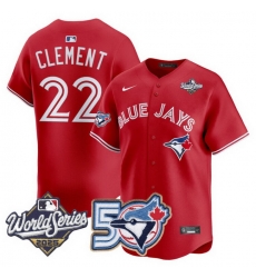Men Women Youth Blue Jays 50th Patch 2025 World Series Red 22 Clement Stitched Jersey Men Women Youth Blue Jays 50th Patch 2025 World Series Red 22 Clement Stitched Jersey