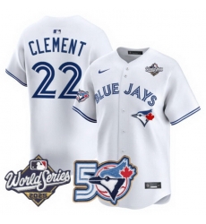 Men Women Youth Blue Jays 50th Patch 2025 World Series White 22 Clement Stitched Jersey 