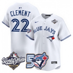 Men Women Youth Blue Jays 50th Patch 2025 World Series White 22 Clement Stitched Jersey 