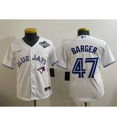Youth Toronto Blue Jays 47 Addison Barger White 2025 World Series Cool Base Stitched Baseball Jersey