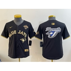Youth Toronto Blue Jays Team Big Logo Black Gold 2025 American League Champions Limited Stitched Baseball Jersey