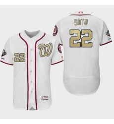 Men Washington Nationals 22 Juan Soto 2019 World Series Champions White Gold Program Flex Base Jersey