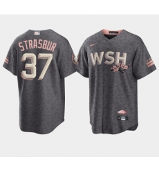 Men Washington Nationals 37 Stephen Strasburg 2022 Grey City Connect Cherry Blossom Cool Base Stitched jersey