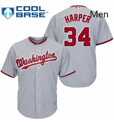 Mens Majestic Washington Nationals 34 Bryce Harper Replica Grey Road Cool Base MLB Jersey