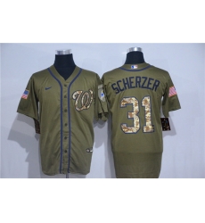 Nationals 31 Max Scherzer Olive 2020 Nike Cool Base Jersey