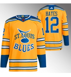 Men St  Louis Blues 12 Kevin Hayes Yellow 2022 23 Reverse Retro Stitched Jersey