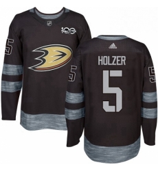 Mens Adidas Anaheim Ducks 5 Korbinian Holzer Authentic Black 1917 2017 100th Anniversary NHL Jersey 