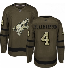 Mens Adidas Arizona Coyotes 4 Niklas Hjalmarsson Premier Green Salute to Service NHL Jersey 