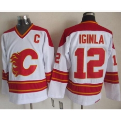 Calgary Flames #12 Jarome Iginla White CCM Throwback Stitched NHL Jersey