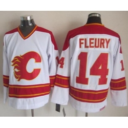 Calgary Flames #14 Theoren Fleury White CCM Throwback Stitched NHL Jersey