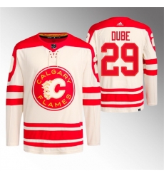 Men Calgary Flames 29 Dillon Dube 2023 Cream Heritage Classic Primegreen Stitched Jersey