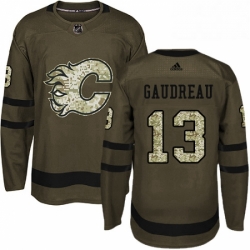 Mens Adidas Calgary Flames 13 Johnny Gaudreau Premier Green Salute to Service NHL Jersey 