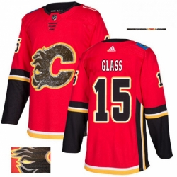 Mens Adidas Calgary Flames 15 Tanner Glass Authentic Red Fashion Gold NHL Jersey 