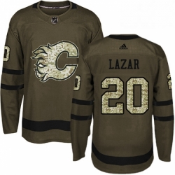 Mens Adidas Calgary Flames 20 Curtis Lazar Premier Green Salute to Service NHL Jersey 