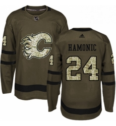 Mens Adidas Calgary Flames 24 Travis Hamonic Authentic Green Salute to Service NHL Jersey 