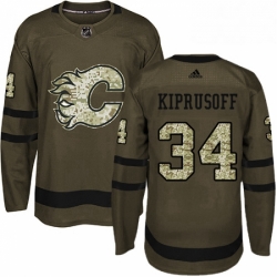 Mens Adidas Calgary Flames 34 Miikka Kiprusoff Premier Green Salute to Service NHL Jersey 