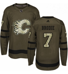 Mens Adidas Calgary Flames 7 TJ Brodie Premier Green Salute to Service NHL Jersey 