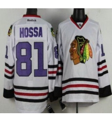 Chicago Blackhawks 81 Marian Hossa White NHL Jerseys Purple Number