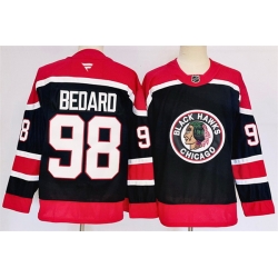 Men Chicago Blackhawks 98 Connor Bedard Black 2024 25 Stitched Hockey Jersey