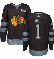 Mens Adidas Chicago Blackhawks 1 Glenn Hall Authentic Black 1917 2017 100th Anniversary NHL Jersey 